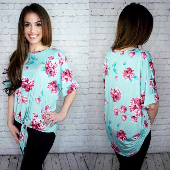 Aqua floral top - Picture 4 of 4